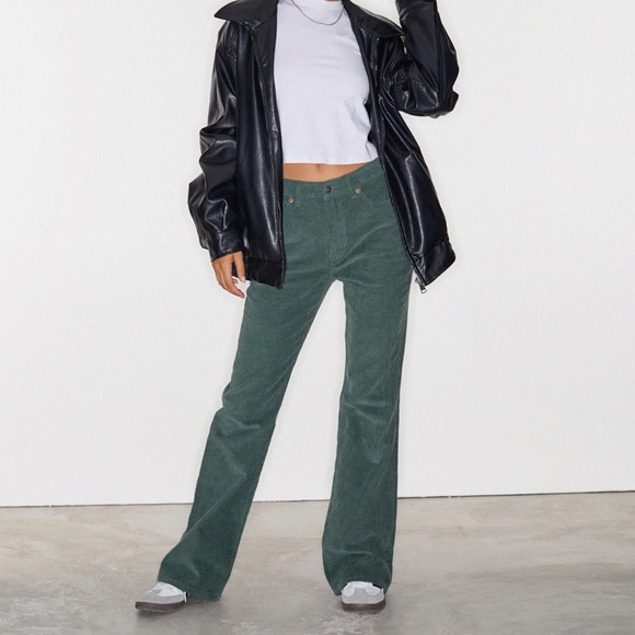 Motel Rocks x Olivia Neill Bootleg Jeans in Cord Green - Picture 3 of 16